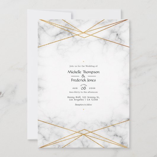 Goud Marmer Geometrische Bruiloft Uitnodiging (Voorkant)
