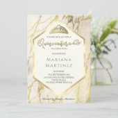 Goud marmer geometrische kalligrafie Quinceañera Kaart (Staand voorkant)