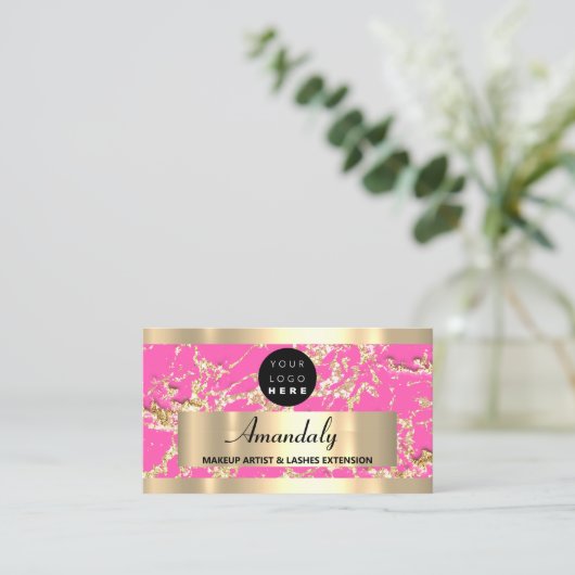 Goud Marmer Glitter Mode Beautique ShopFuchsia Visitekaartje (Staand voorkant)