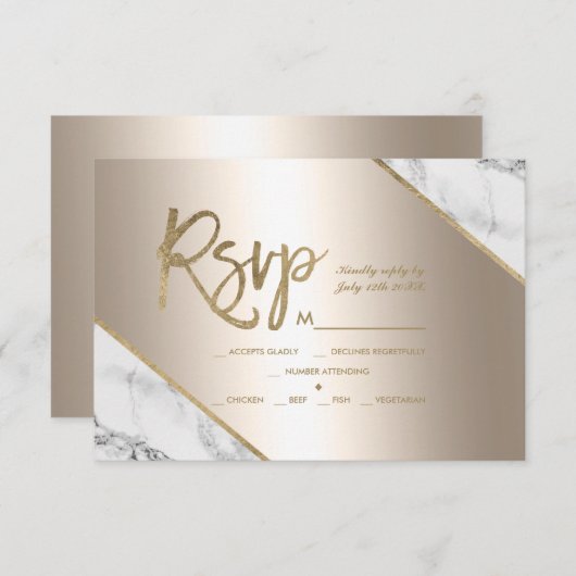 Goud Marmer Metallic folie Glitter RSVP bruiloft (Voorkant / Achterkant)