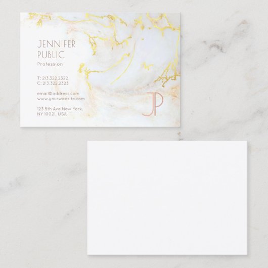 Goud Marmer Modern Trendy Design Monogram Elegant Visitekaartje (Voorkant / Achterkant)