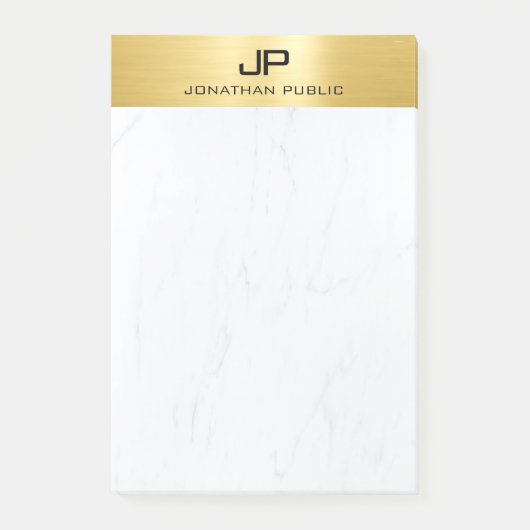 Goud & Marmer Moderne Eenvoudige Monogram Sjabloon Post-it® Notes (Voorkant)