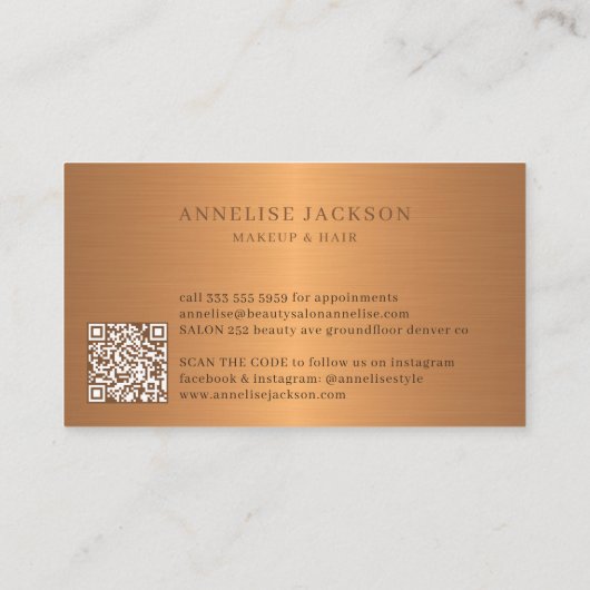 Goud marmer QR CODE luxe schoonheidssalon Visitekaartje (Achterkant)