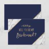 Goud marmer script navy blauw zijn mijn bruidsmeis kaart (Voorkant / Achterkant)