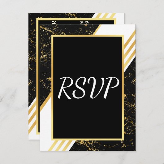 Goud marmer strepen typografie zwart RSVP Uitnodiging Briefkaart (Voorkant / Achterkant)
