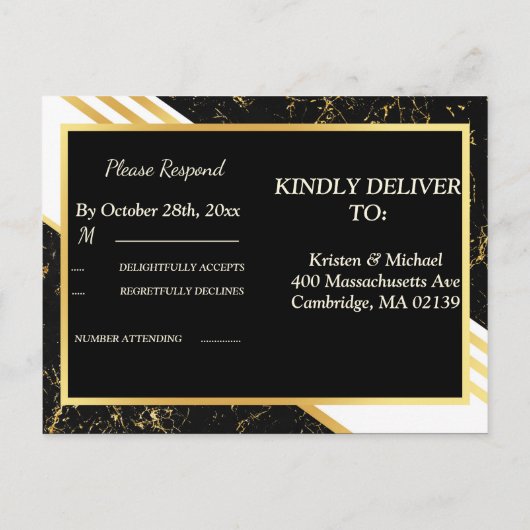 Goud marmer strepen typografie zwart RSVP Uitnodiging Briefkaart (Achterkant)