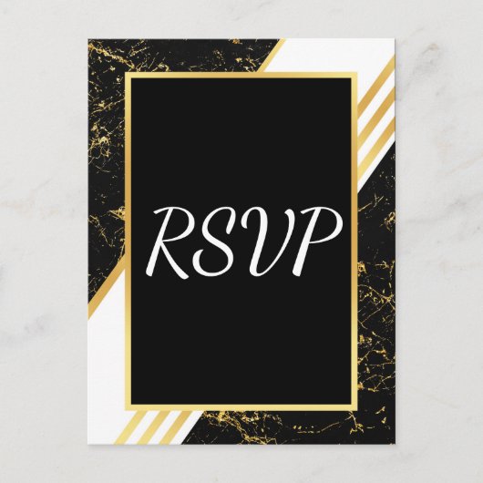 Goud marmer strepen typografie zwart RSVP Uitnodiging Briefkaart (Voorkant)