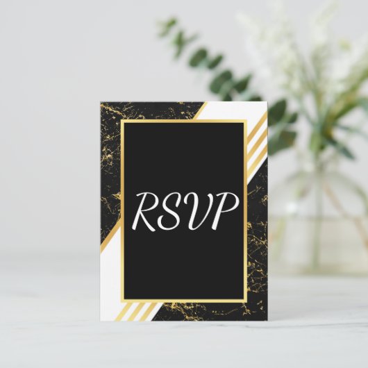 Goud marmer strepen typografie zwart RSVP Uitnodiging Briefkaart (Staand voorkant)