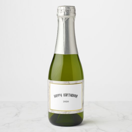 Goud & Marmer Verjaardag Mini Wijn Set Sparkling Wijnetiket (Voorkant)