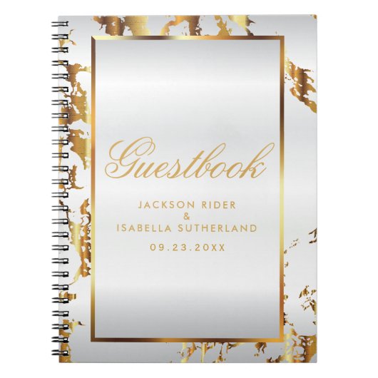 Goud marmer & wit satijn - gastenboek notitieboek (Voorkant)