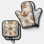 Goud & Marmeren Keukenhandschoenen Ovenwant & Pannenlap Set (Voorkant / Achterkant)