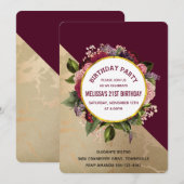 Goud Marmeren Patroon en Bourgondische Bloemen Ver Kaart (Voorkant / Achterkant)