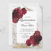 Goud Marmeren Rode Rozen Bloemen Quinceanera Kaart (Voorkant)
