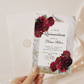 Goud Marmeren Rode Rozen Bloemen Quinceanera Kaart