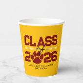Goud & Maroon Pawprint Klasse van Afstuderen Papieren Bekers (Voorkant)