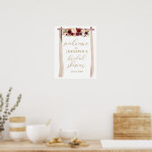 Goud Marsala Bloemen Bruiloft Welcome Poster (Keuken)