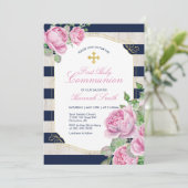 Goud | Meisje Eerste Heilige Communie Uitnodiging (Staand voorkant)