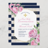 Goud | Meisje Eerste Heilige Communie Uitnodiging (Voorkant / Achterkant)