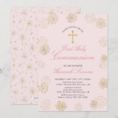Goud | Meisje Eerste Heilige Communie Uitnodiging (Voorkant / Achterkant)