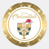 Goud Menorah Joodse Chanoeka Merry Chrismukkah Ronde Sticker (Voorkant)