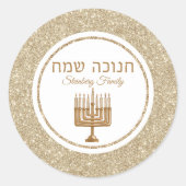 Goud Menorah Joodse Vakantie Hebreeuws Chanoeka Ronde Sticker (Voorkant)