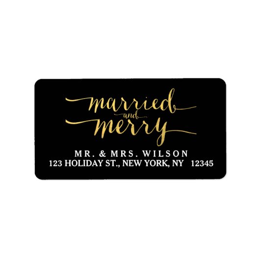 Goud Merry & Married | Etiket vakantieadres (Voorkant)