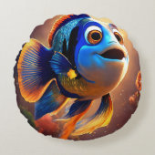 Goud met blauwe vis rond kussen (Voorkant)