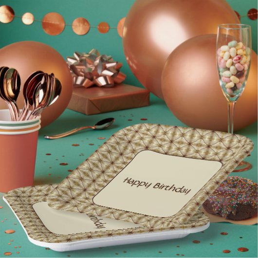 Goud met bruin geaccentueerd patroon papieren bordje (Multi)