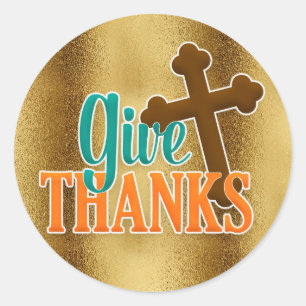 Goud met Bruine Kruis Geef Dank Sticker