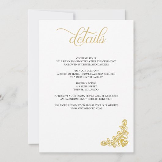 Goud met Details Bruiloft Kaart (Achterkant)