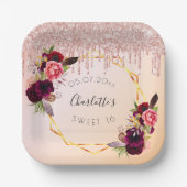 Goud met een roos van 16 , fijn glitter, floraal g papieren bordje (Voorkant)