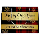 Goud met gepersonaliseerd kerstfeest groot cadeauzakje (Voorkant)