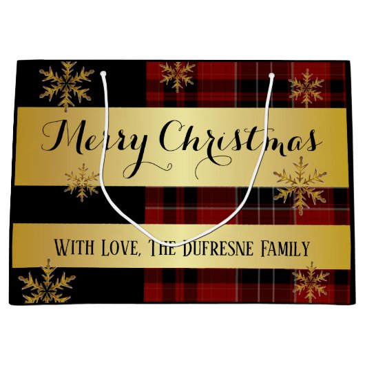 Goud met gepersonaliseerd kerstfeest groot cadeauzakje (Voorkant)