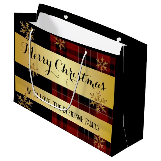 Goud met gepersonaliseerd kerstfeest groot cadeauzakje (Voorkant Gekanteld)