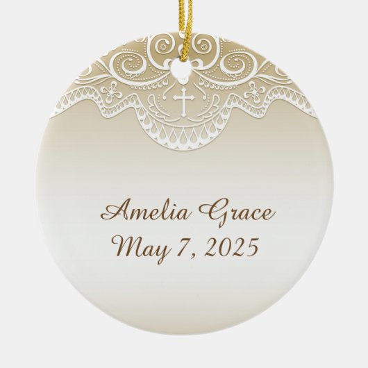 Goud met Godsdienstig Kant, Dwars, Keramisch Ornament (Voorkant)