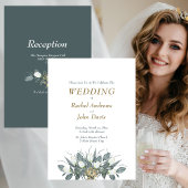 Goud met groene huwelijksuitnodiging Witte Tulpen Kaart