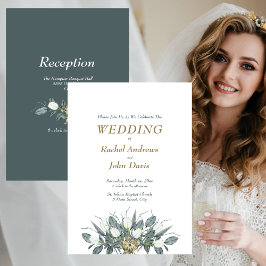 Goud met groene huwelijksuitnodiging Witte Tulpen Kaart