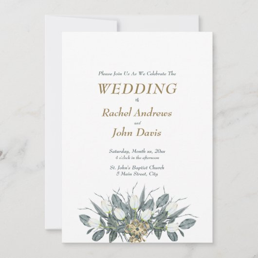 Goud met groene huwelijksuitnodiging Witte Tulpen Kaart (Voorkant)