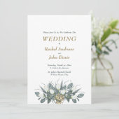 Goud met groene huwelijksuitnodiging Witte Tulpen Kaart (Staand voorkant)