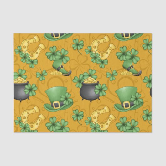 GOUD MET GROENE SCHAMROKKEN HOEFIJZERS POT GOLD TISSUEPAPIER (Voorkant)