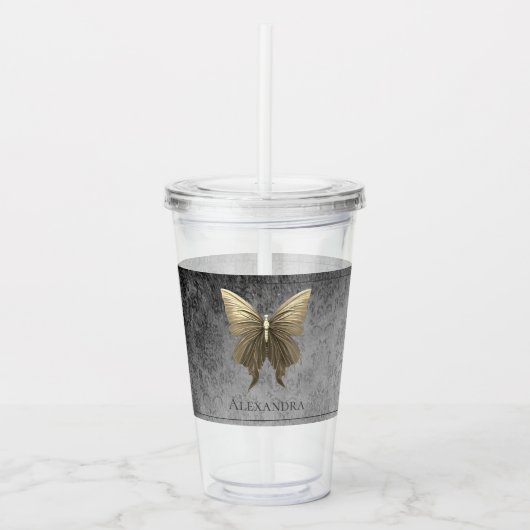 Goud met juwelen versierde vlinder acryl drinkbeker (Voorkant)