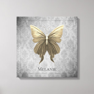 Goud met juwelen versierde vlinder canvas afdruk