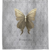 Goud met juwelen versierde vlinder douchegordijn (Voorkant)