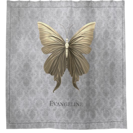 Goud met juwelen versierde vlinder douchegordijn (Voorkant)