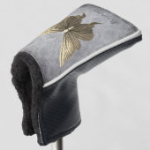 Goud met juwelen versierde vlinder golfheadcover (3/4 voorkant)