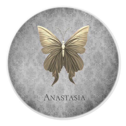 Goud met juwelen versierde vlinder keramische knop (Voorkant)