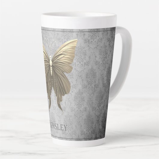 Goud met juwelen versierde vlinder latte mok (Rechterhoek)