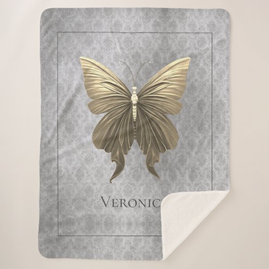 Goud met juwelen versierde vlinder sherpa deken (Voorkant)