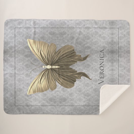 Goud met juwelen versierde vlinder sherpa deken (Voorkant (horizontaal))