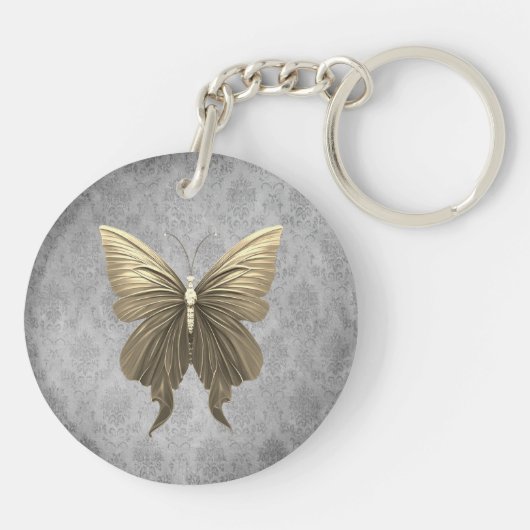 Goud met juwelen versierde vlinder sleutelhanger (Achterkant)